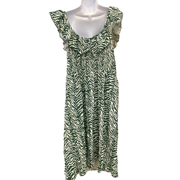 Ava Viv Green White Zebra Print Ruffled Shoulder Summer Maxi Dress Plus Size 2X - Picture 3 of 4